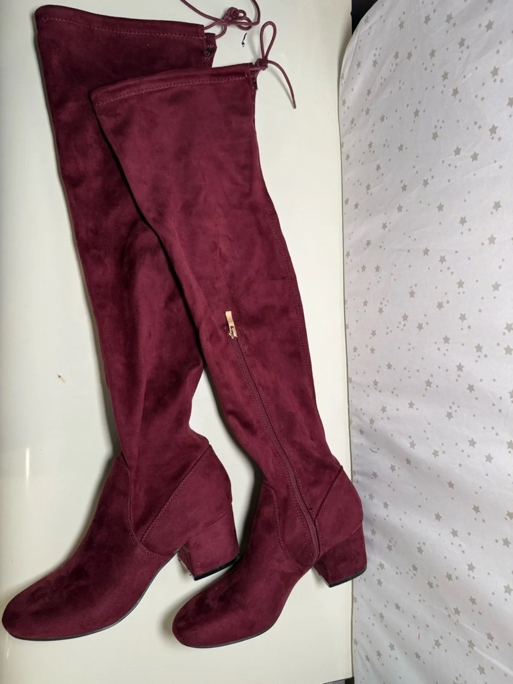 Women's Over-the-Knee Block Heel Boots - Burgundy